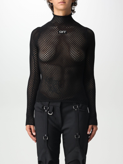 Off-white Openwork Logo Sweater Sweater, Cardigans Black In Black