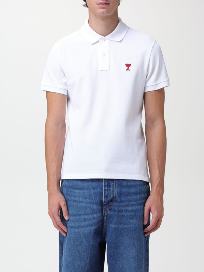 Ami Alexandre Mattiussi Ami Paris Men Cotton Polo Shirt With Iconic Embroidery In White