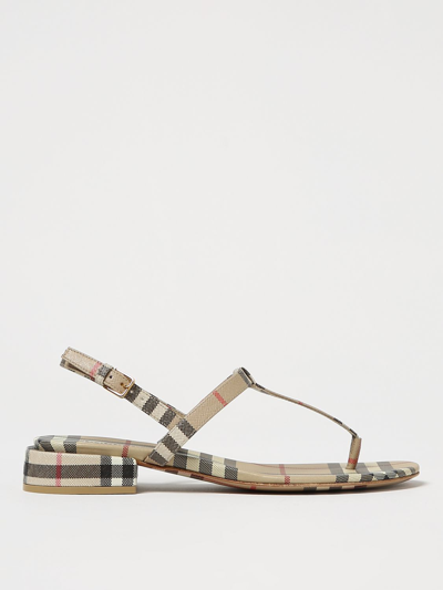 Shop Burberry Coated Check Cotton Sandals In Beige