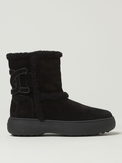 Shop Tod's Kate Ankle Boots In Suede And Shearling In Black