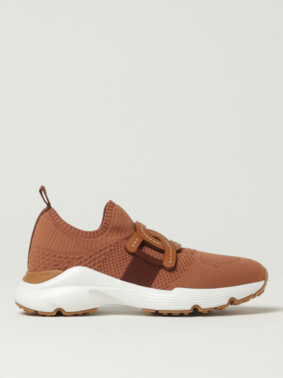 Shop Tod's Sneakers In Knit And Leather In Brown