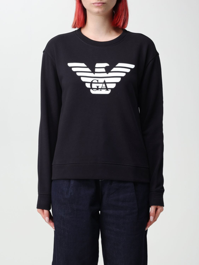Shop Emporio Armani Cotton Sweatshirt With Logo In Blue