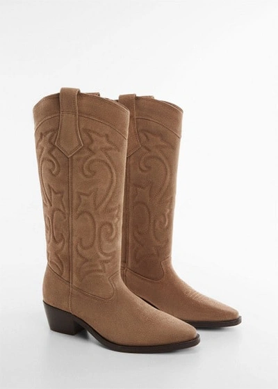 Shop Mango Teen Cowboy Leather Boots Medium Brown