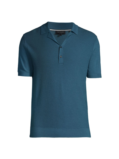 Shop Ted Baker Men's Adio Wool Polo Shirt In Teal Blue