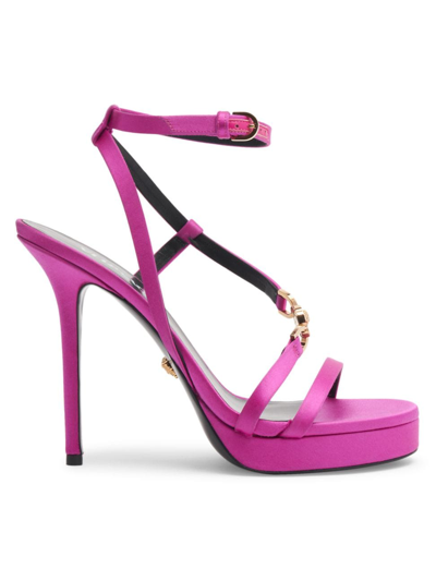 Shop Versace Women's 115mm Satin Platform Sandals In Waterlily