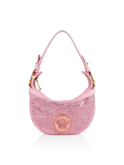 Shop Versace Women's Mini Crystal-embellished Shoulder Bag In Pink