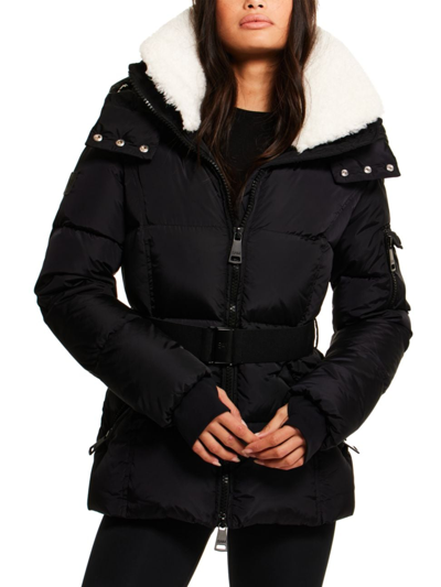 Shop Sam Women's Liv Belted Puffer Jacket In Matte Black White