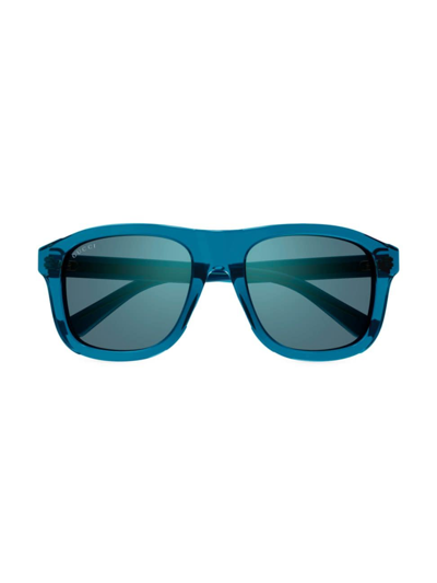 Shop Gucci Men's 80s Monocolor 54mm Navigator Sunglasses In Blue