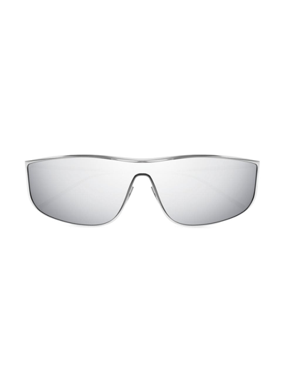 Shop Saint Laurent Men's Fashion Show Sl 605 Luna 99mm Rectangular Sunglasses In Silver