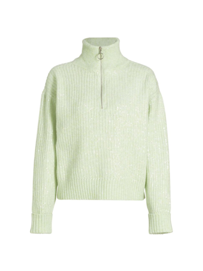 Shop Design History Women's Sequin-embroidered Quarter-zip Sweater In Green Mist