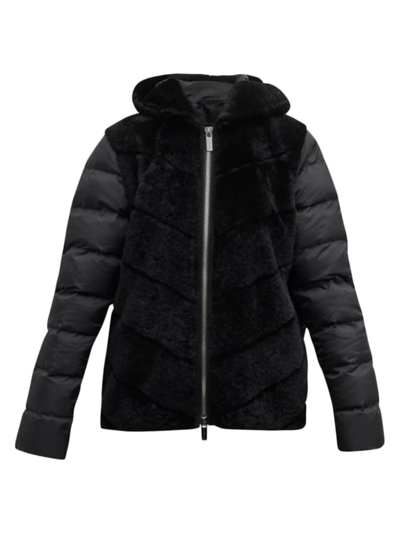 Shop Gorski Women's Shearling Lamb Jacket With Quilted Sleeves And Back In Black