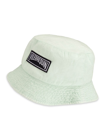 Shop Vilebrequin Men's Linen Logo Bucket Hat In Aqua