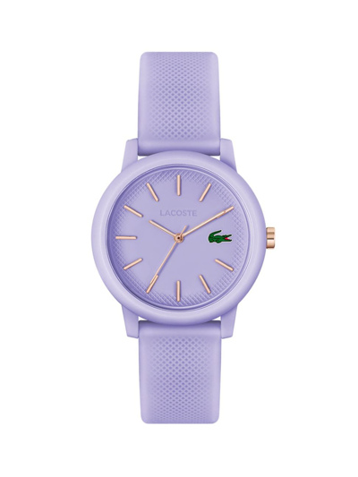 Shop Lacoste Men's L.12.12 Plastic & Silicone Strap Watch In Purple