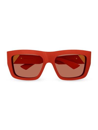 Shop Bottega Veneta Men's New Triangle Acetate 57mm Square Sunglasses In Orange