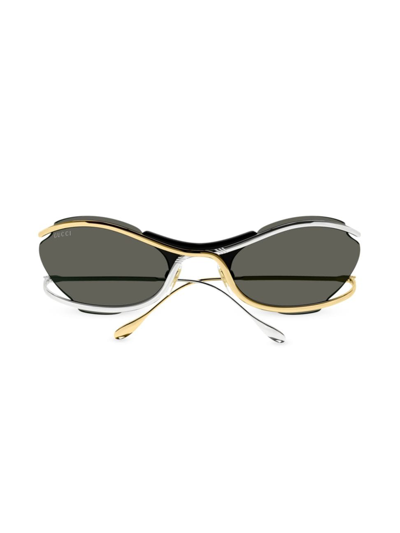 Shop Gucci Men's 68mm Fashion Show Directional Metal Sunglasses In Gold