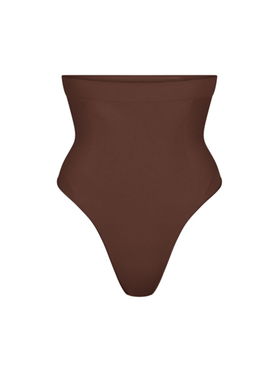 Shop Skims Women's Seamless Sculpt High-waisted Thong In Cocoa