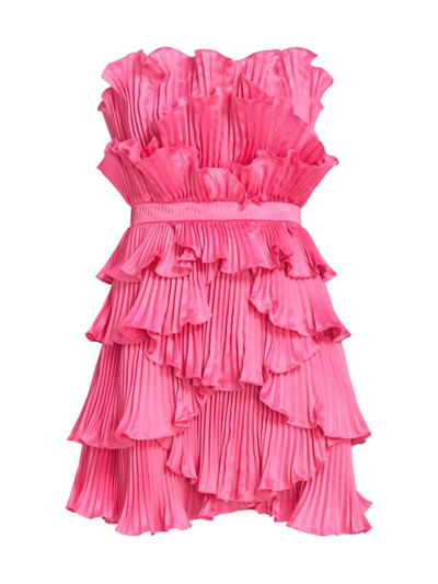 Shop Amur Women's Reed Pleated Shell Strapless Minidress In Watermelon Sour