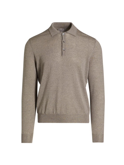 Shop Canali Men's Modern-fit Wool Polo Shirt In Tan