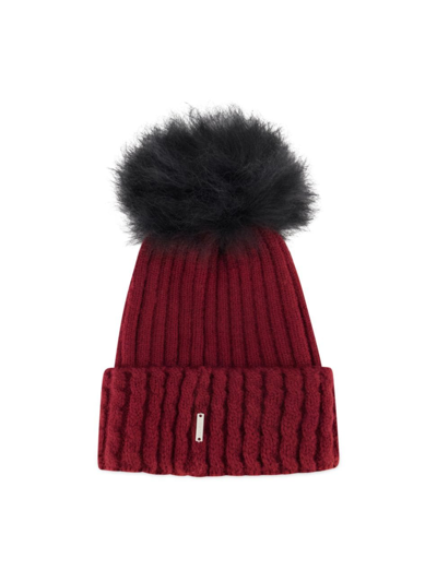 Shop Gorski Women's Knit Hat With Toscana Lamb Pompom In Red