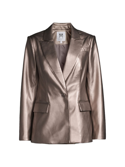 Shop Milly Women's Alexa Faux Leather Blazer In Silver