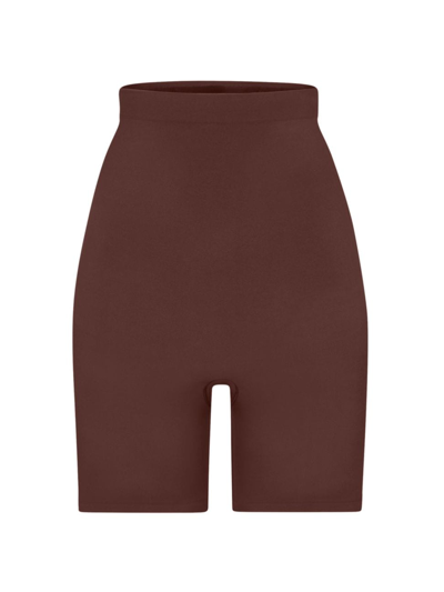 Shop Skims Women's Seamless Sculpt High-waisted Above-the-knee Shorts In Cocoa