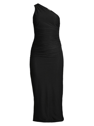 Shop Jason Wu Women's Asymmetric Ruched Jersey Midi-dress In Black