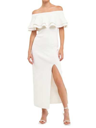 Shop Endless Rose Women's Ruffle Off-the-shoulder Midi-dress In White