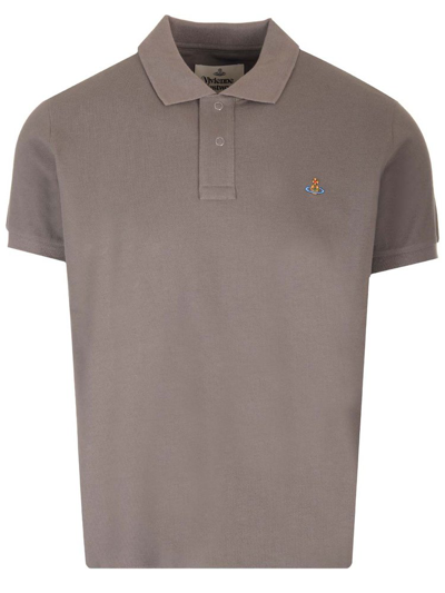 Shop Vivienne Westwood Logo Embroidered Polo Shirt In Grey