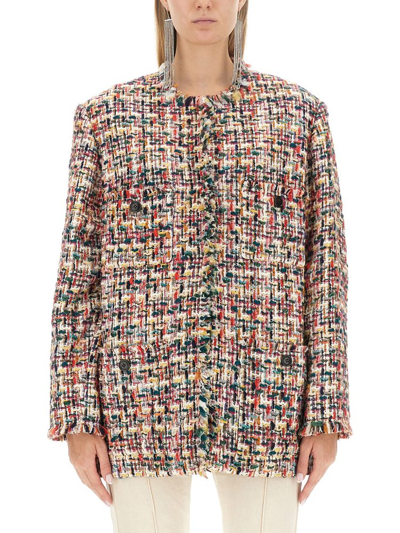 Shop Isabel Marant Dianaza Crewneck Tweed Jacket In Multi