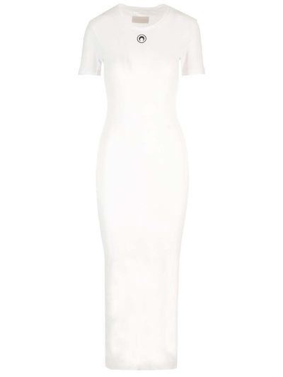 Shop Marine Serre Moon Embroidered Short Sleeved Midi Dress In White