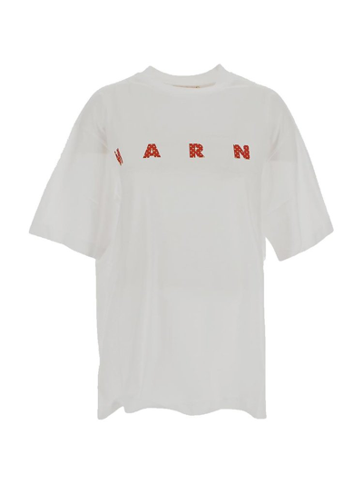 Shop Marni Logo Printed Crewneck T In White