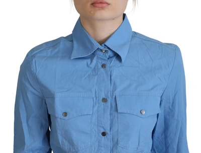 Shop Ferre' Ferre Blue Cotton Long Sleeves Collared Button Down Women's Top