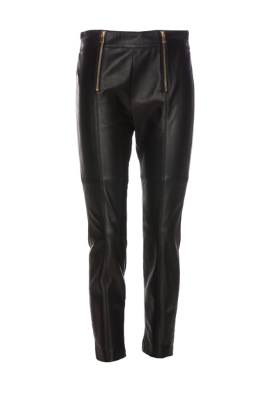 Shop Pinko Stretched Cropped Leather Trousers In Black