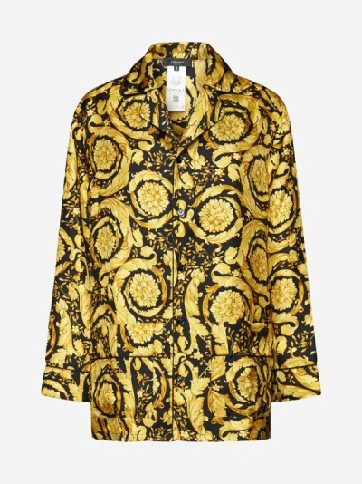 Shop Versace Barocco Print Viscose Shirt In Black,gold