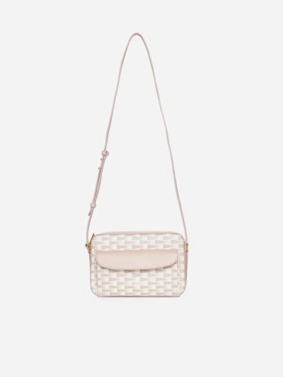 Shop Bally Pennant Leather And Monogram Canvas Bag In Pink