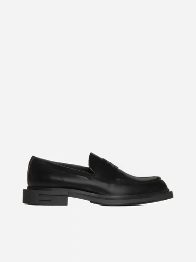 Shop Fendi Frame Leather Loafers In Black