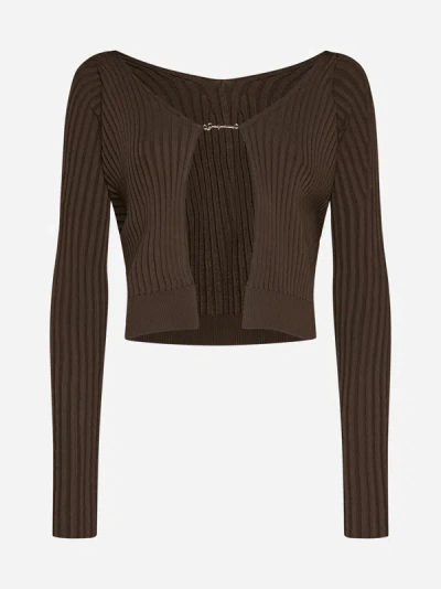 Shop Jacquemus Pralu Viscose-blend Cardigan In Dark Brown