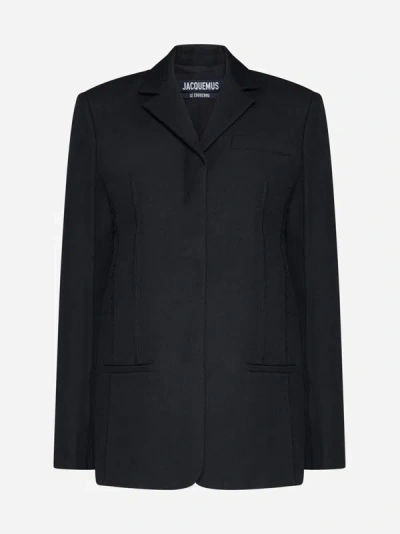 Shop Jacquemus Caraco Cotton-blend Jacket In Black