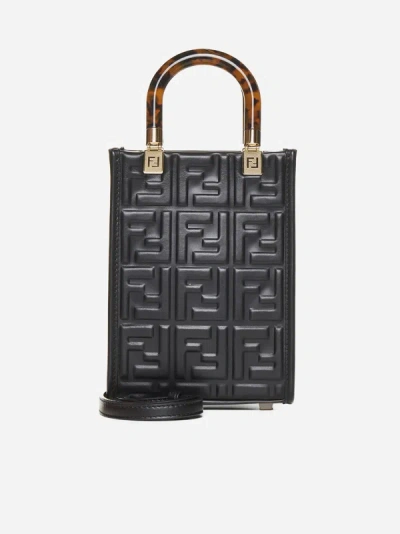 Shop Fendi Sunshine Leather Mini Tote Bag In Black