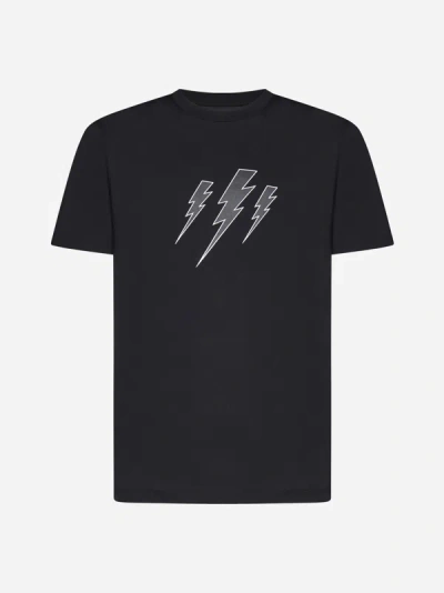 Shop Neil Barrett Triple Bolt Cotton T-shirt In Black