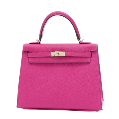 Shop Hermes Hermès Kelly 25 Pink Leather Handbag ()