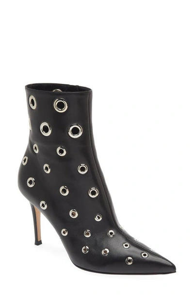 Shop Gianvito Rossi Pointed Toe Grommet Bootie In Black