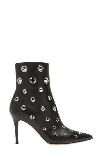 Shop Gianvito Rossi Pointed Toe Grommet Bootie In Black
