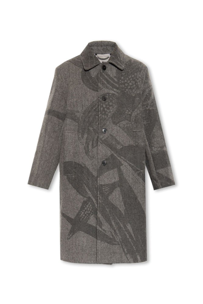 Shop Dries Van Noten Pattern Jacquard Single Breasted Coat In Grey