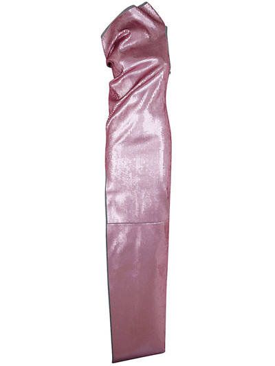 Shop Rick Owens Asymmetric Sequined Side Slit Maxi Dress In Pink