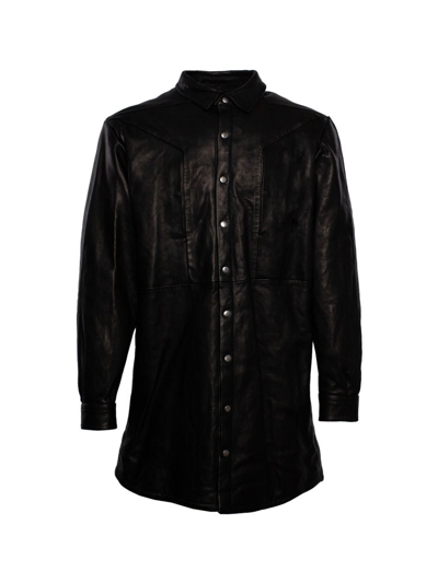 Shop Rick Owens Jumbo Fogpocket Drop Shoulder Leather Shirt Jacket In Black