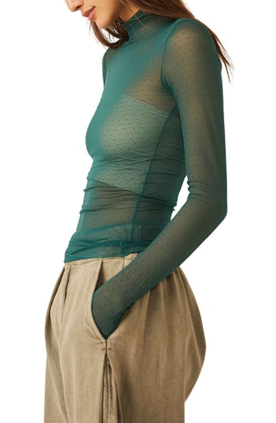 Shop Free People On The Dot Layering Mesh Turtleneck In Evergreen