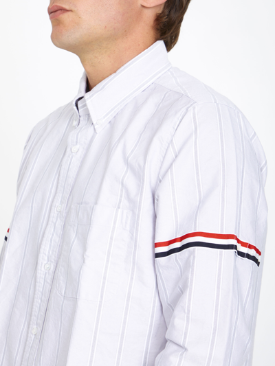 Shop Thom Browne Striped Cotton Shirt In Grey