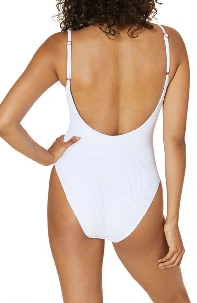 Shop Andie The Laguna Long Torso Ribbed One-piece Swimsuit In White