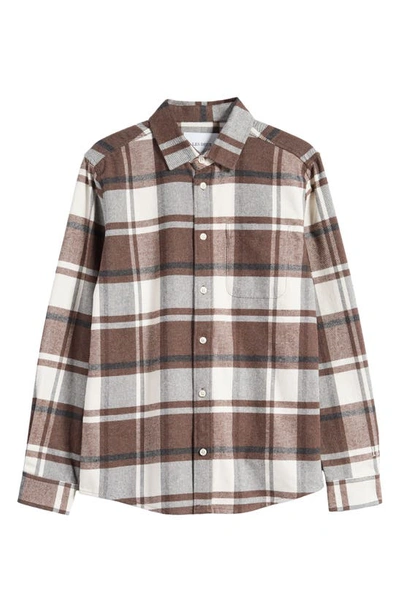 Shop Les Deux Jeremy Flannel Button-up Shirt In Dusty Teak/ Ivory